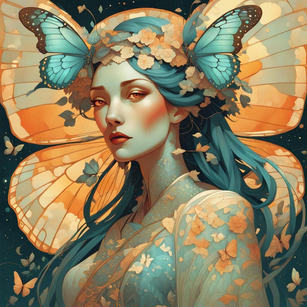 Anthropomorphic Butterfly in Art Nouveau Style