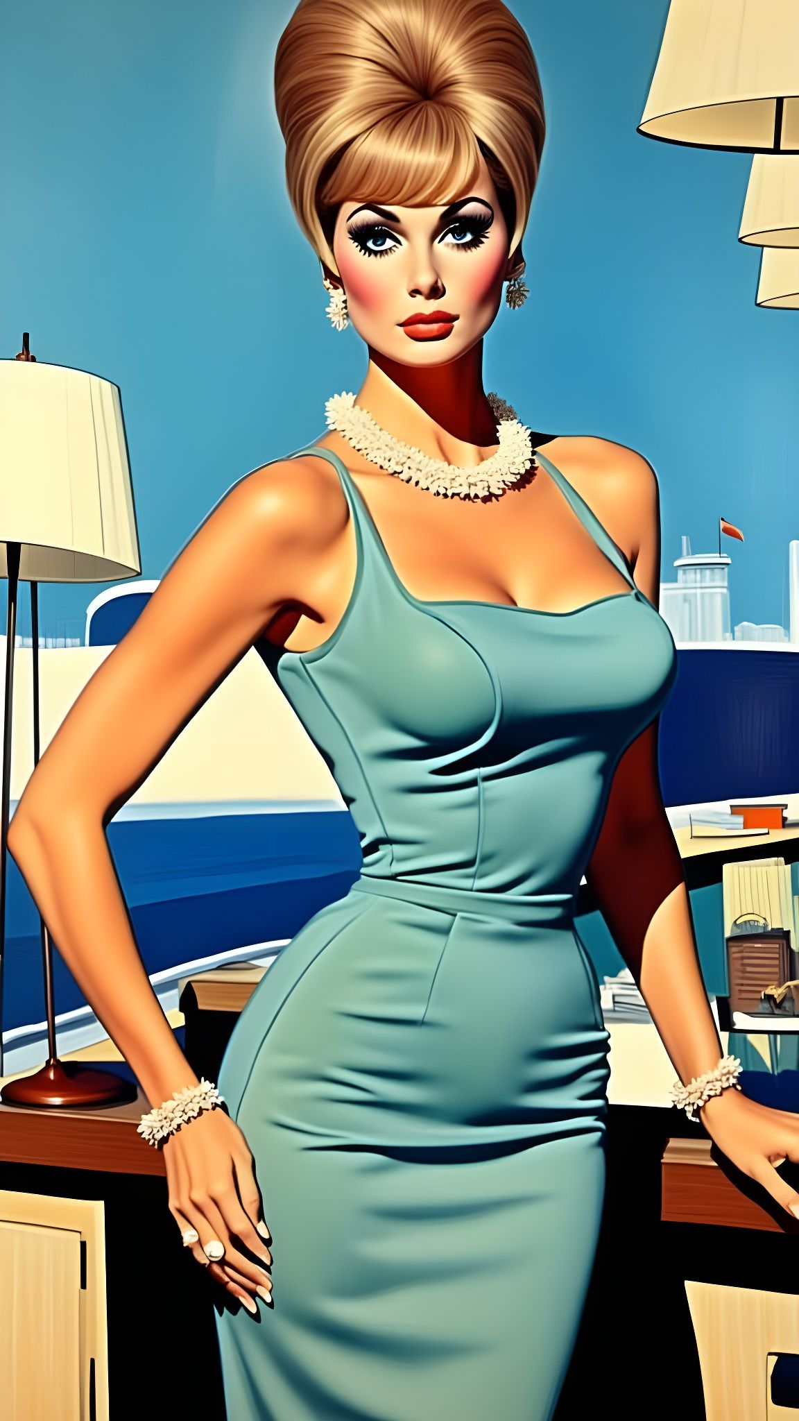 Glamorous Woman with Bouffant in Impressionist Style