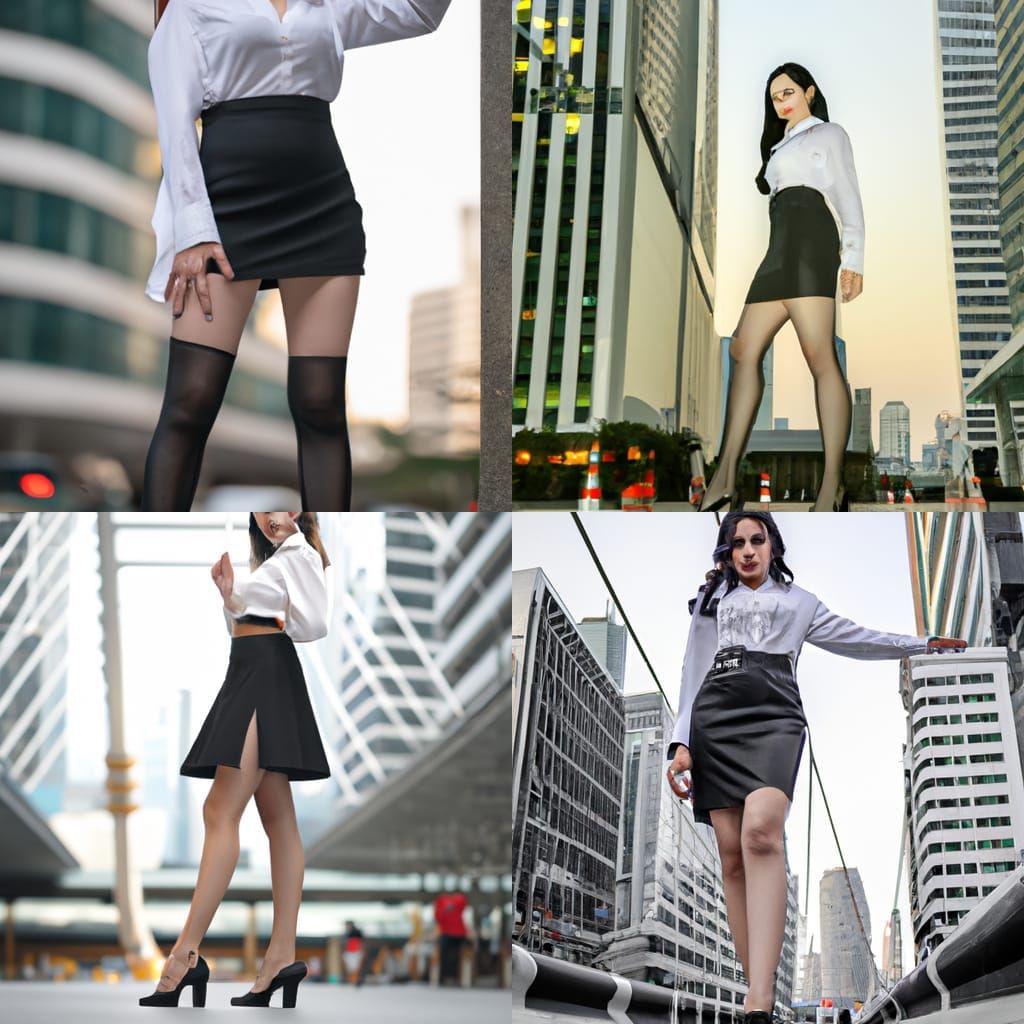 Giant Woman Secretary Walking Through City