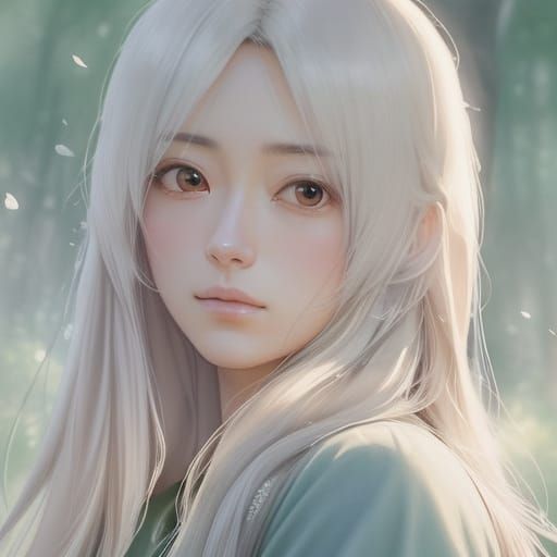 Serene Anime Woman in Watercolor Forest