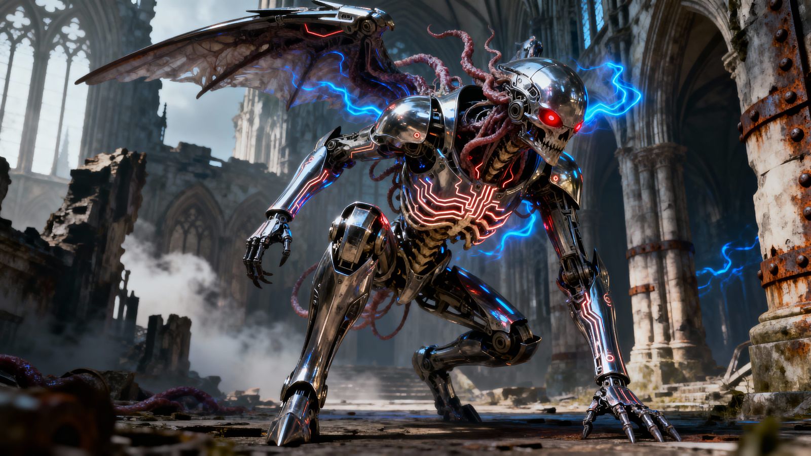 Mythical Biomechanical Creature in Gothic Sci-Fi Style