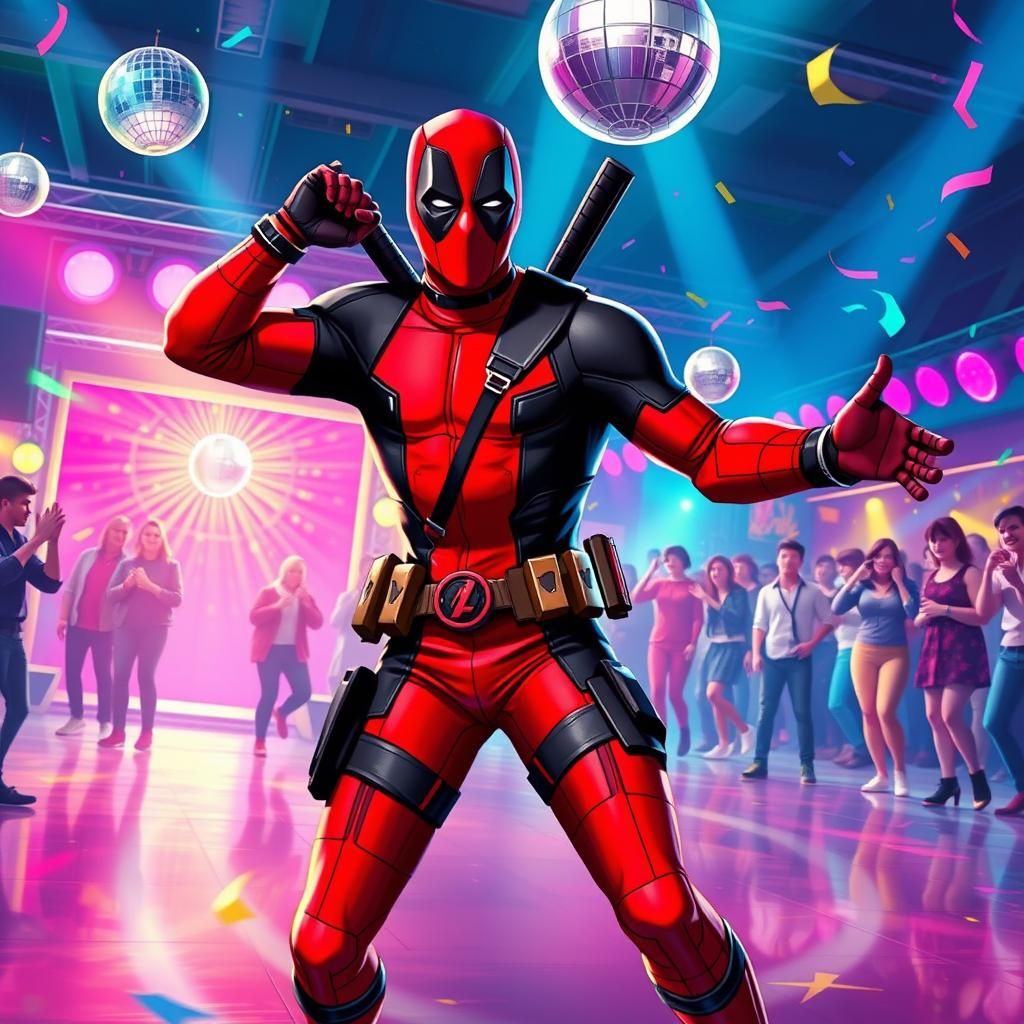 Deadpool Dancing in a Lively Dance Club