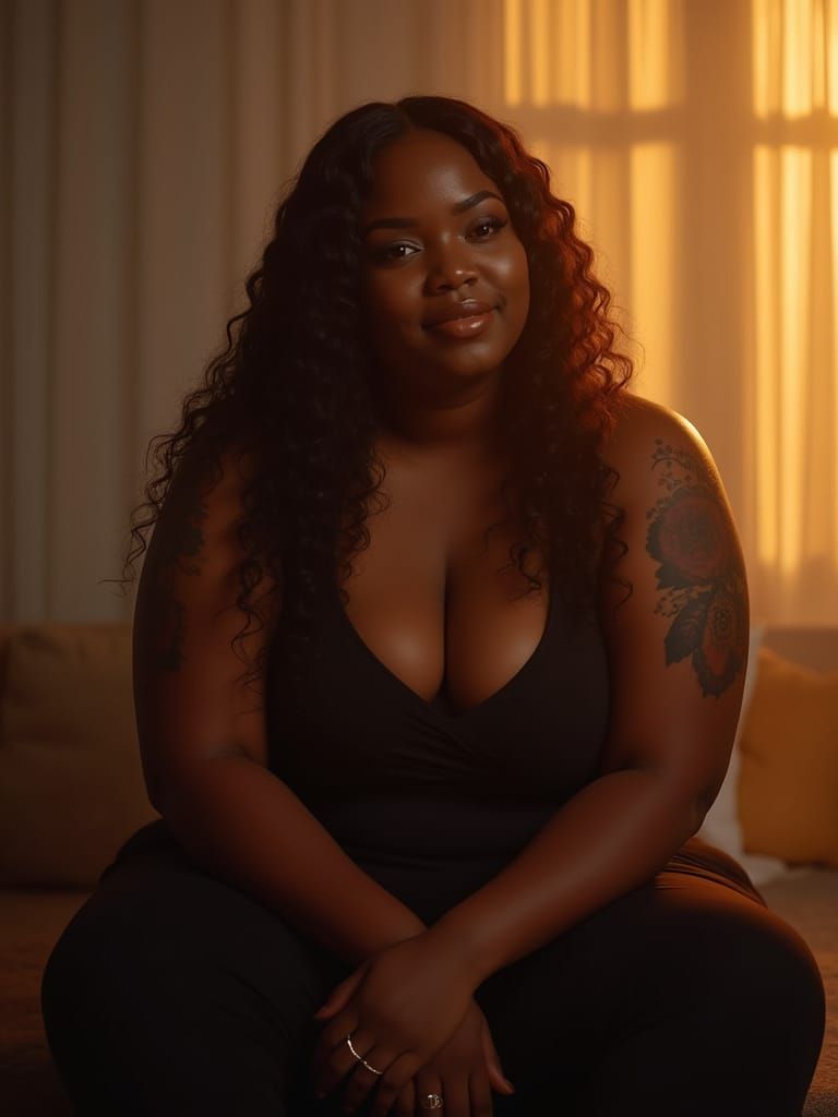 Radiant Plus Size Black Woman in Ethereal Glow