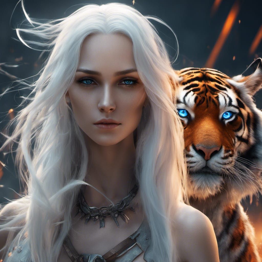 Woman with Tiger in Dark Fantasy Art
