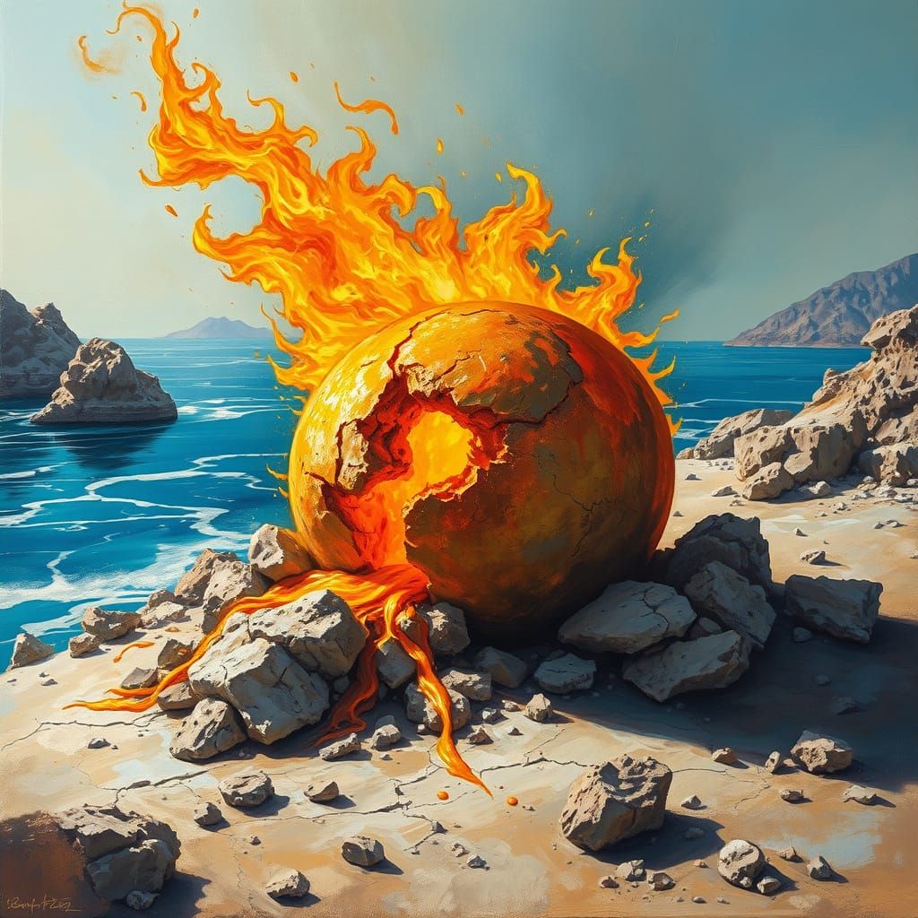 BURNING SULFUR BALL AT ON SALT CRYSTAL TEXTURE GROUND, AT JORDAN, DEAD SEA COASTLINE