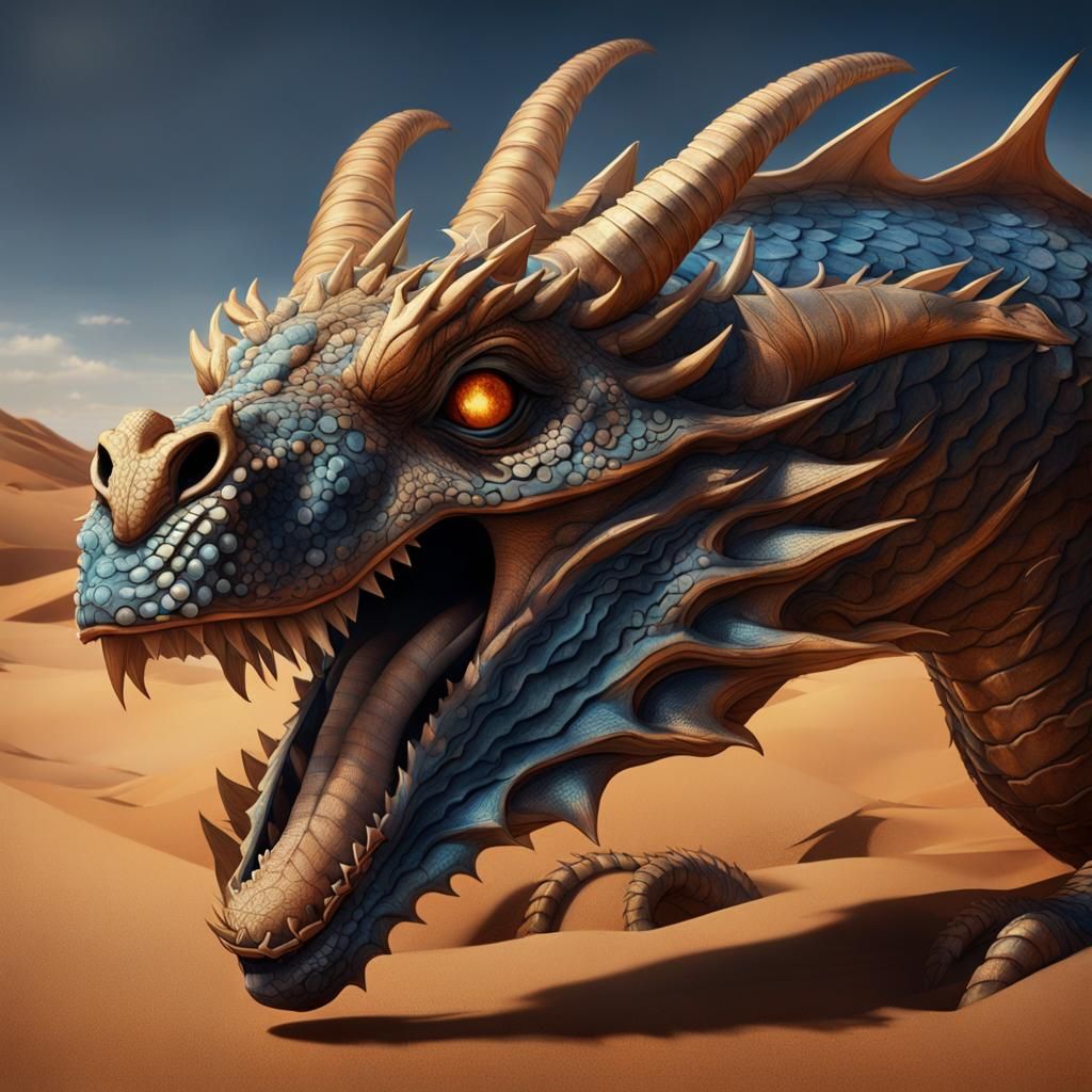 Desert Dragon with Fireball in Darkwave Style