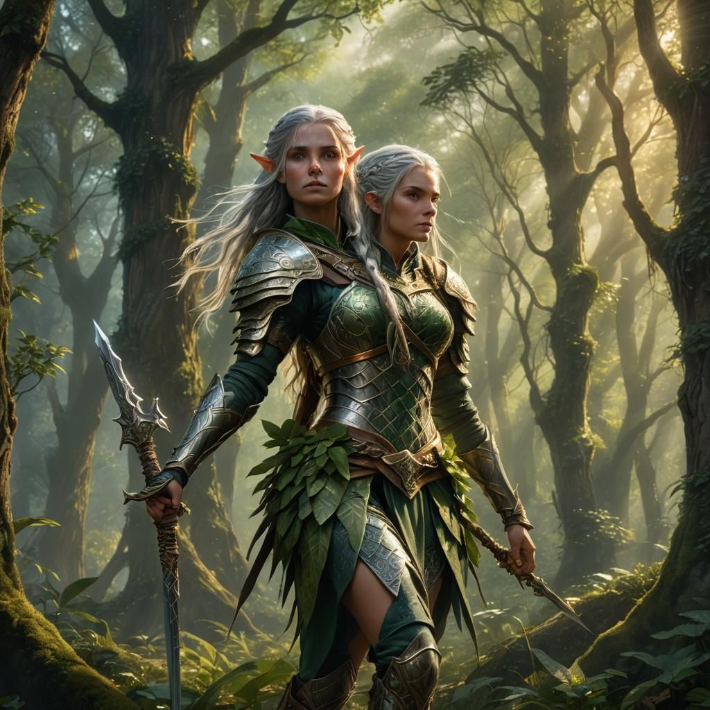 Wood Elf Soldier in Mystic Forest: Digital Painting