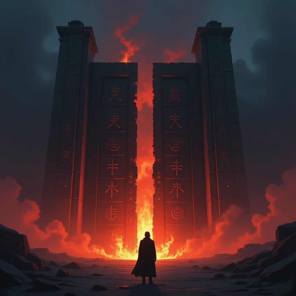 Infernal Gateway: Apocalyptic Doors in Dark Landscape