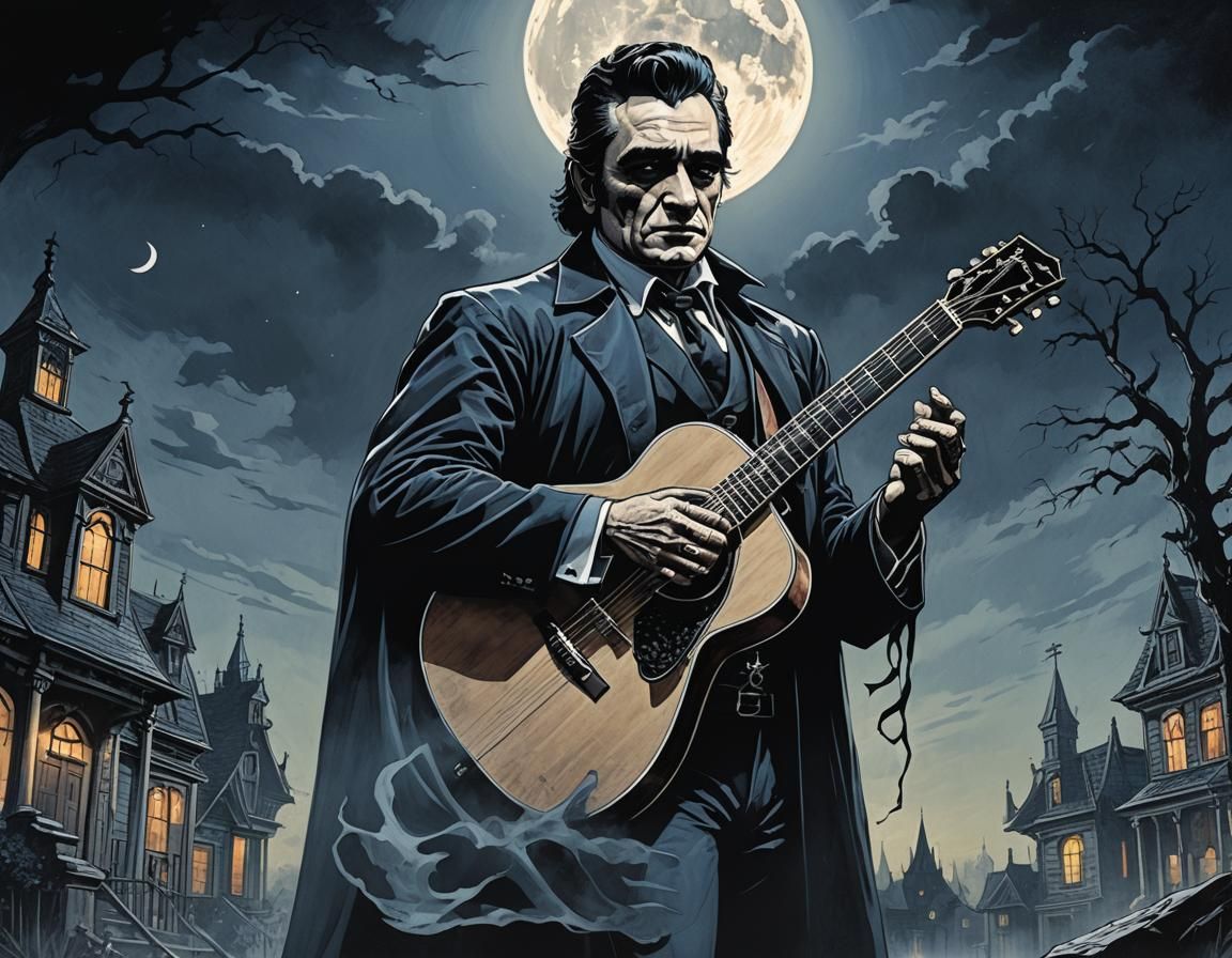 Johnny Cash as Dracula in Comic Book Art