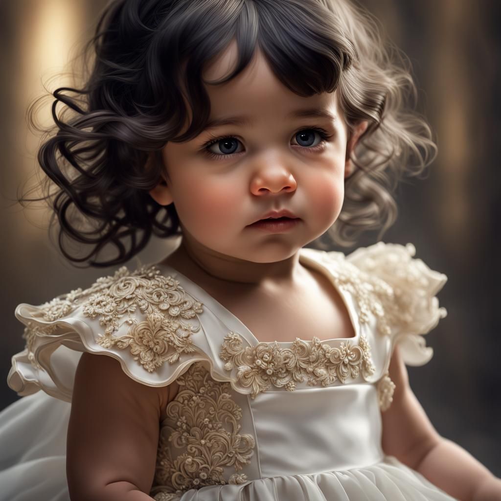 Baby Girl Portrait in Formal Dress, Digital Art