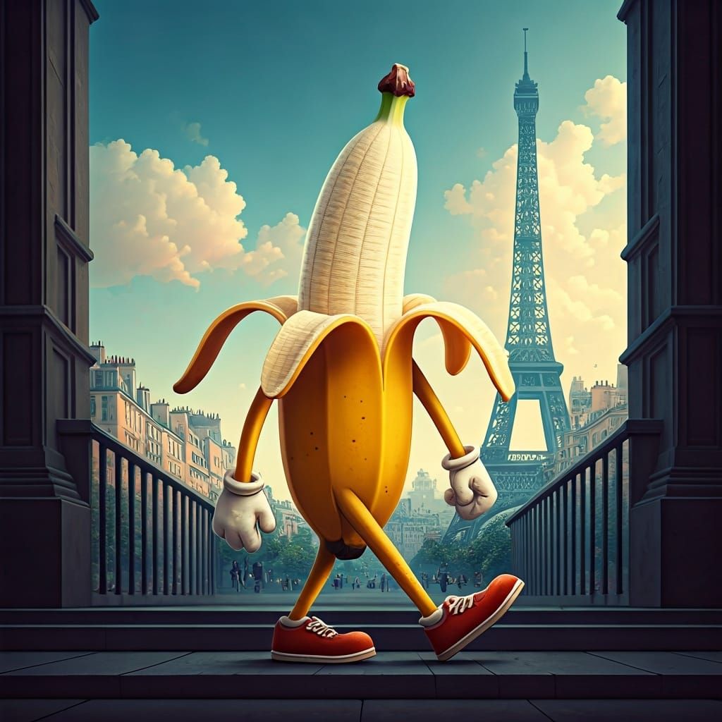 Anthropomorphic Banana Walks to Paris: Hyperrealistic Concep...