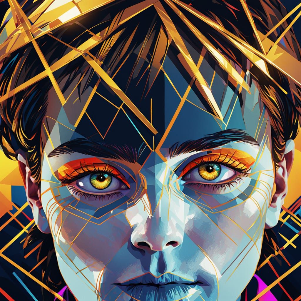 Pop Art Portrait with Vibrant Geometric Shapes
