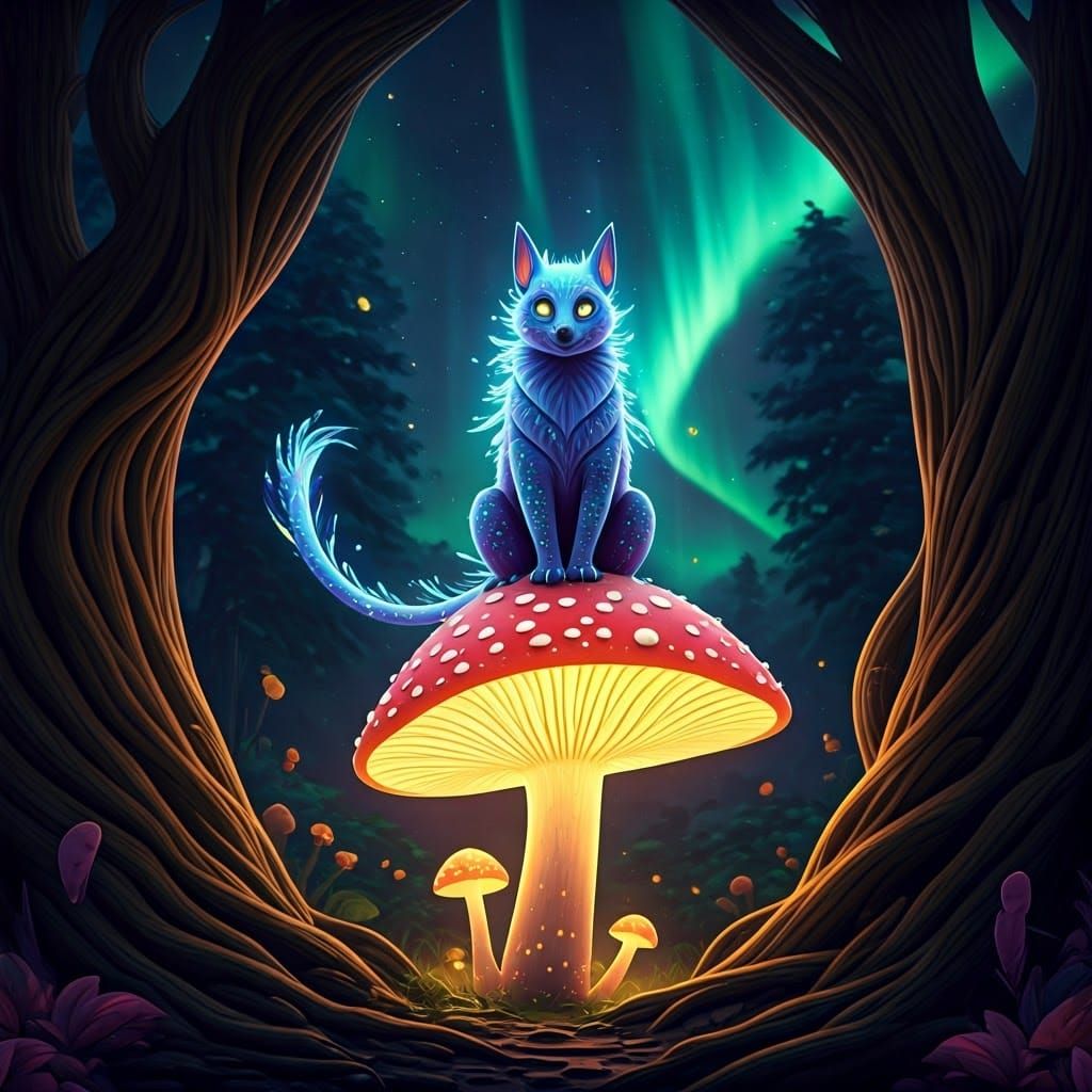 Luminescent Creature in Moonlit Forest: Concept Art