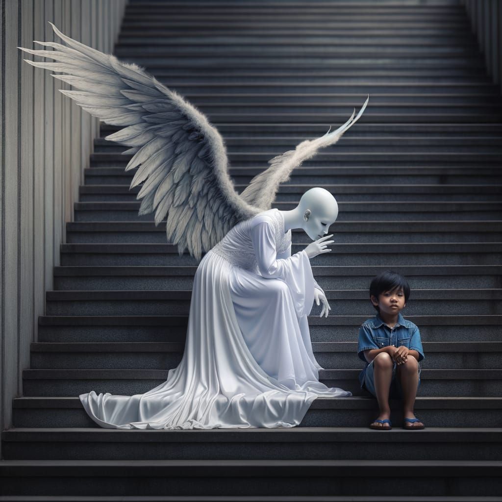 South Asian Boy Protected by Angelic Entity