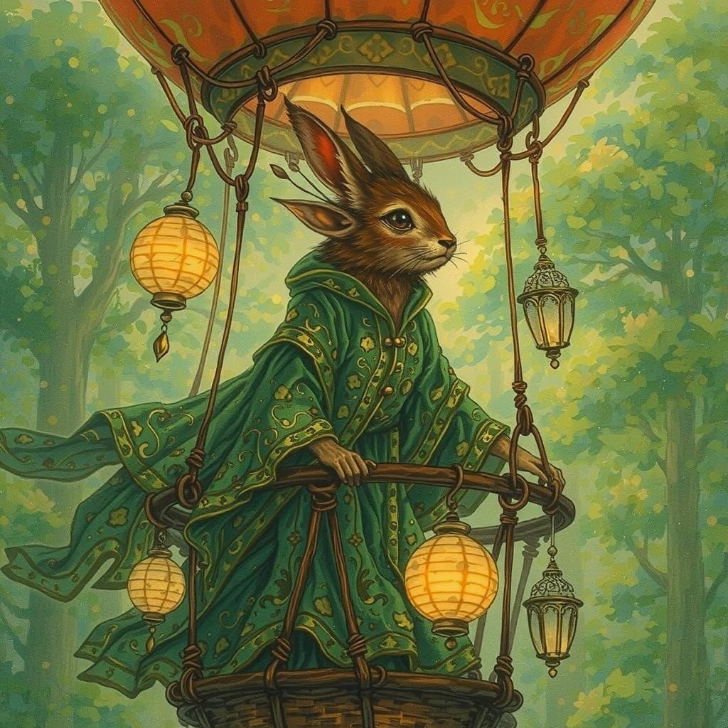 Fae in Hot Air Balloon in Dreamy Forest