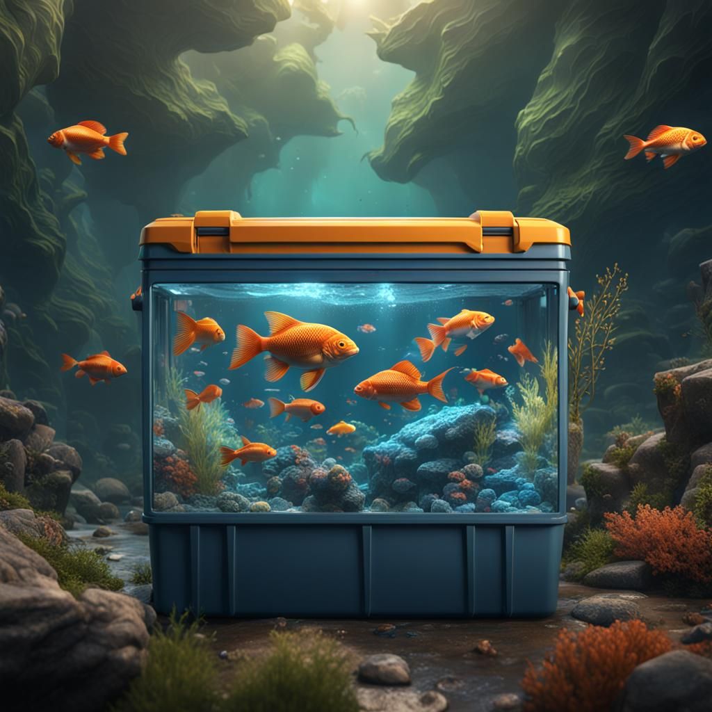 Detailed Matte Painting of Fish in a Cooler