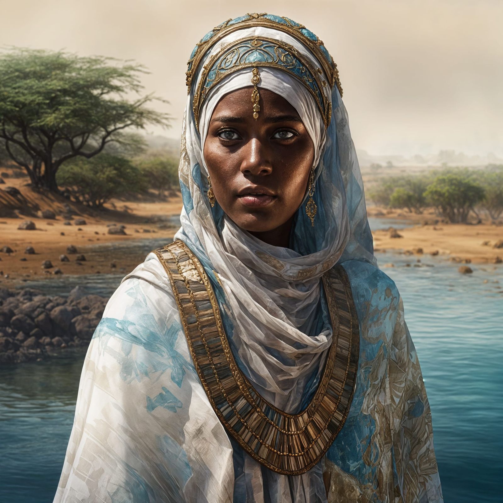 Djibouti Woman in Traditional Dire, Hyperrealistic Portrait