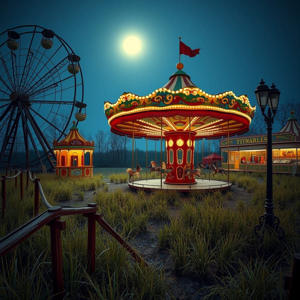 Twilight Carnival Scene in Muted Earthy Tones