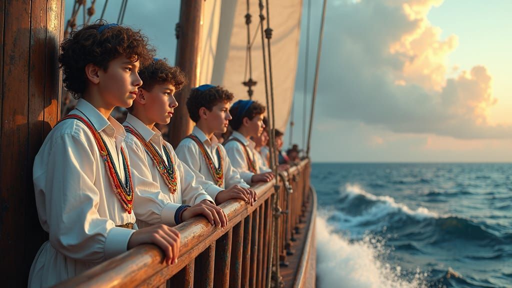 Jewish Boys on Sailboat in Fantasy Art Style