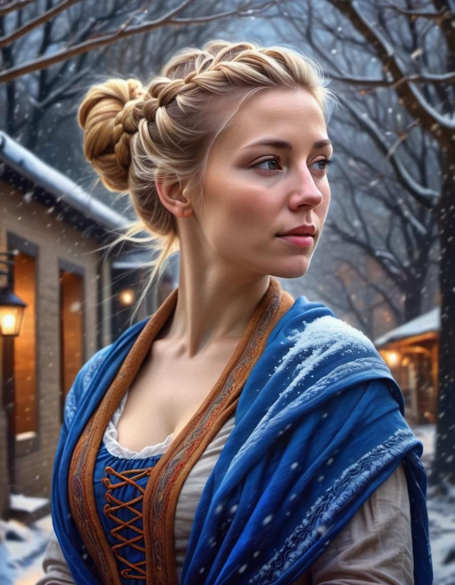 Renaissance Portrait of Woman with Snowfall
