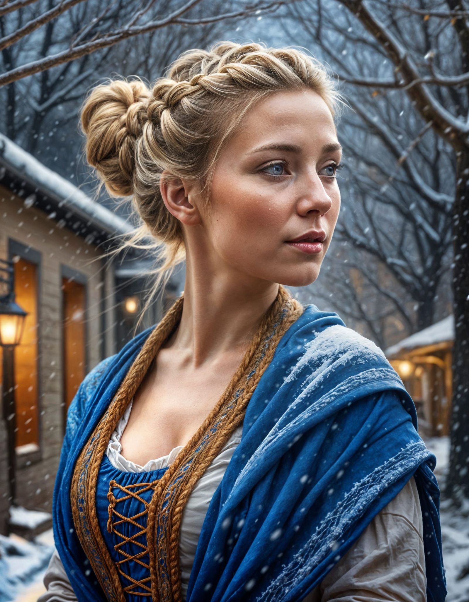Renaissance Portrait of Woman with Snowfall