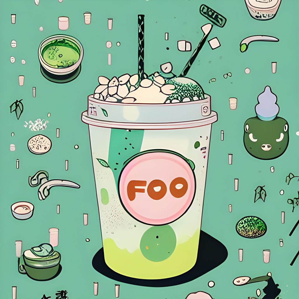 Matcha Boba Tea in Anime Cel Style