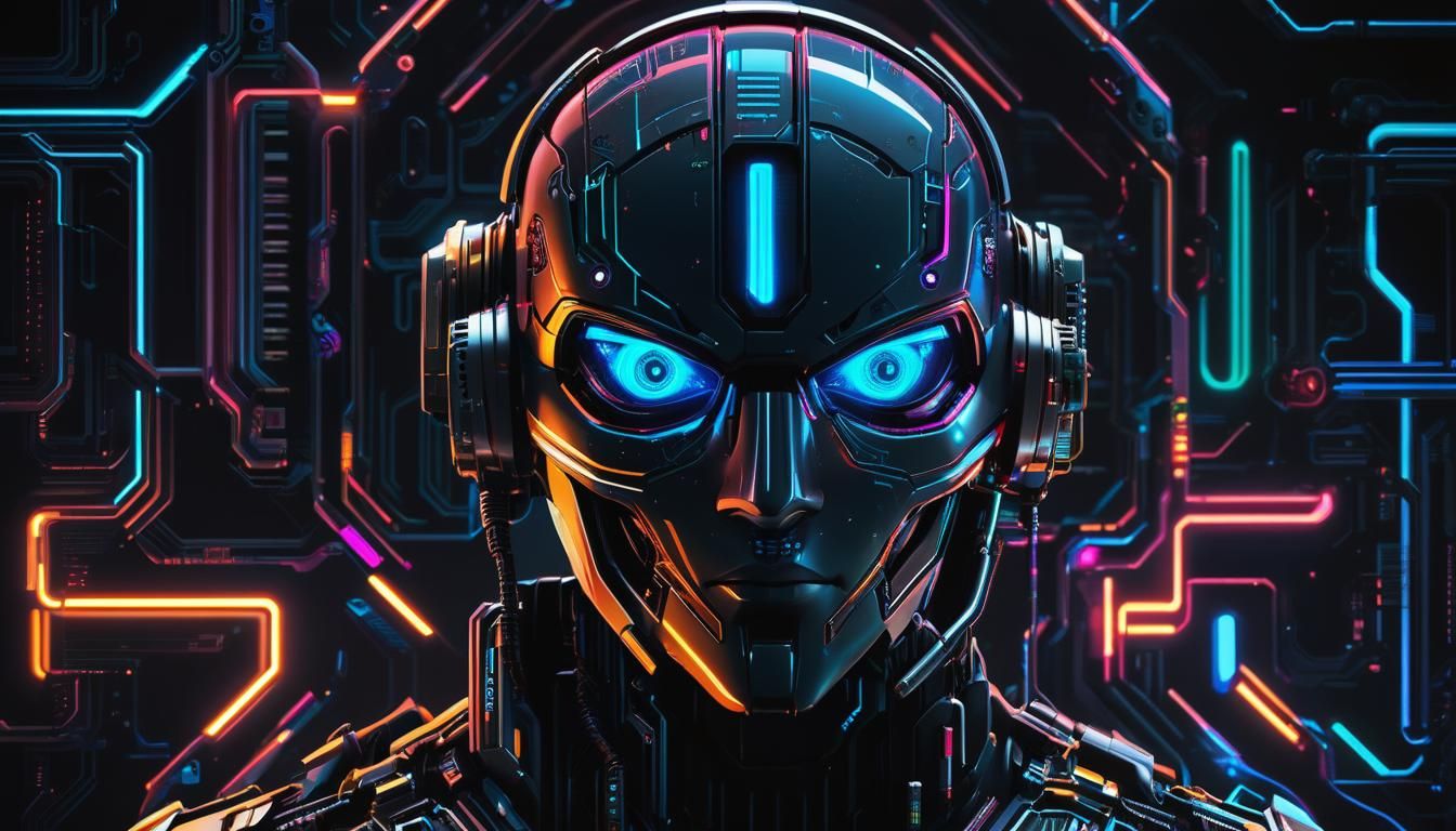 Cyberpunk Cyborg Chatbot Logo with Glowing Eyes