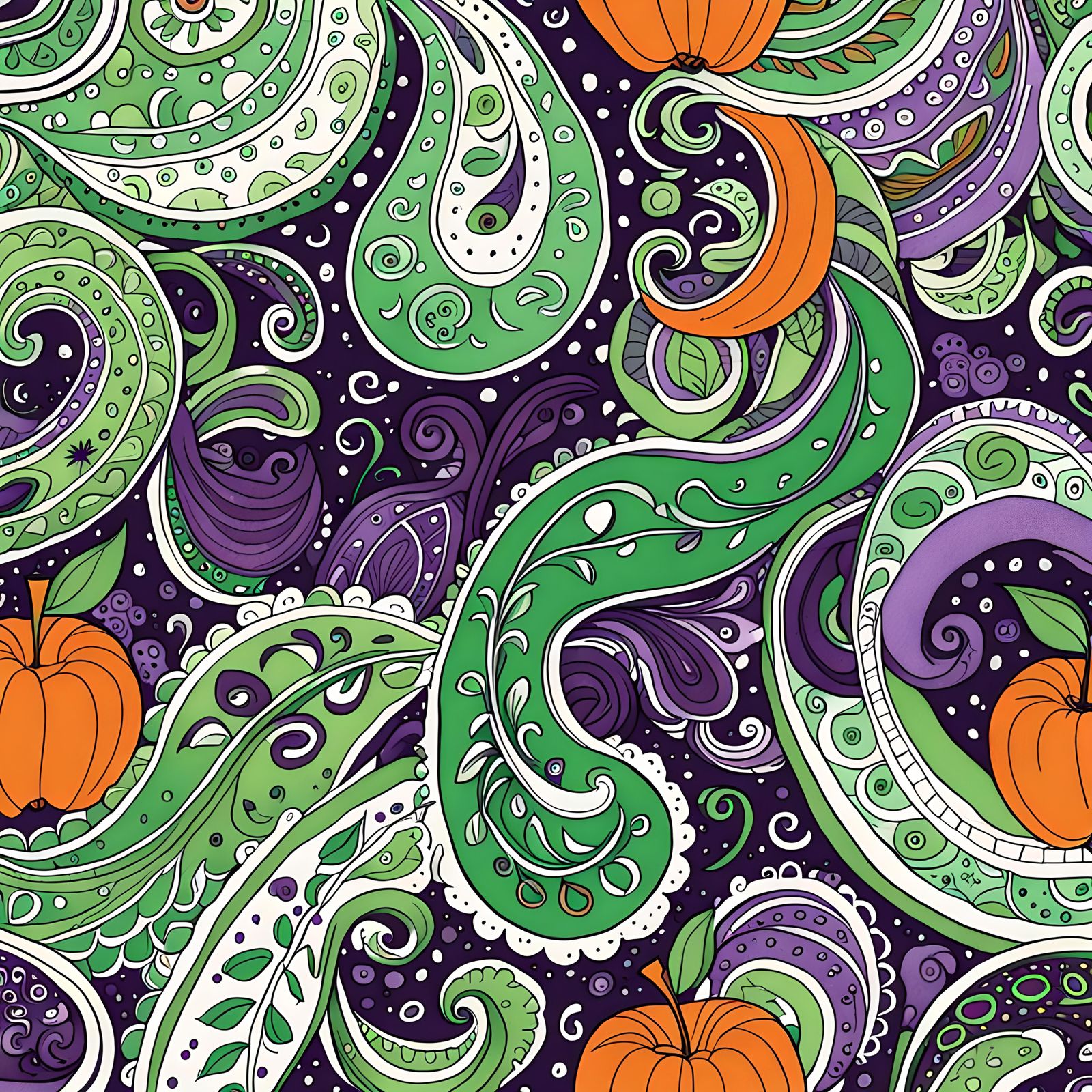 Paisley Pattern Doodle Art in Ukiyo-e Style