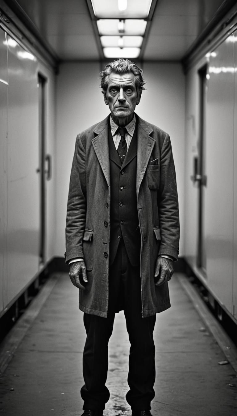 Dramatic Portrait of a Train Conductor in Avedon Style