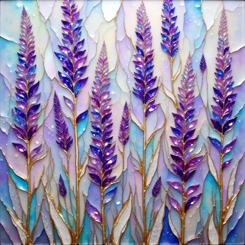 Lavender Spires as Fused Glass Mosaic Art
