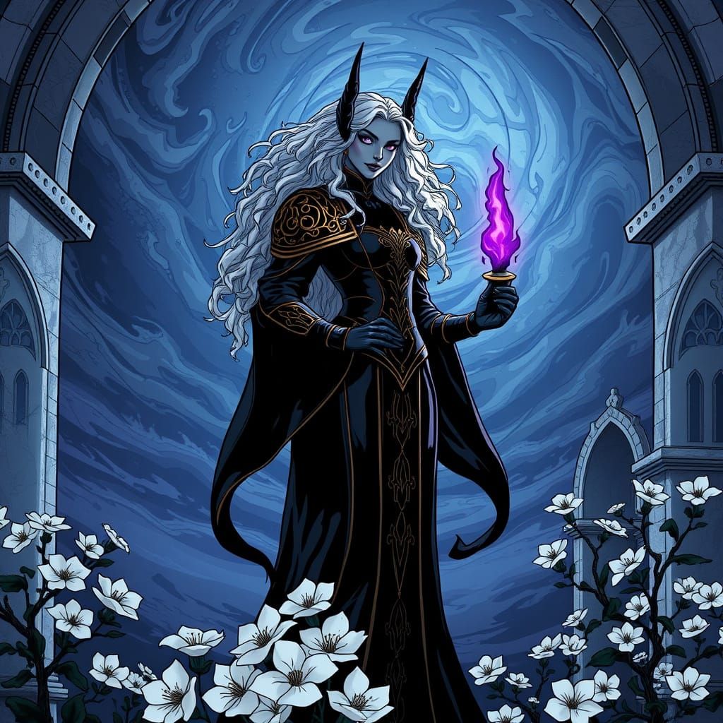 Drow Queen in Gothic Comic Style