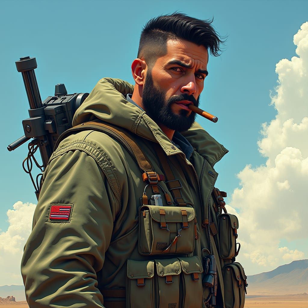 Sci-Fi Pilot with Cigar in Comic Book Style