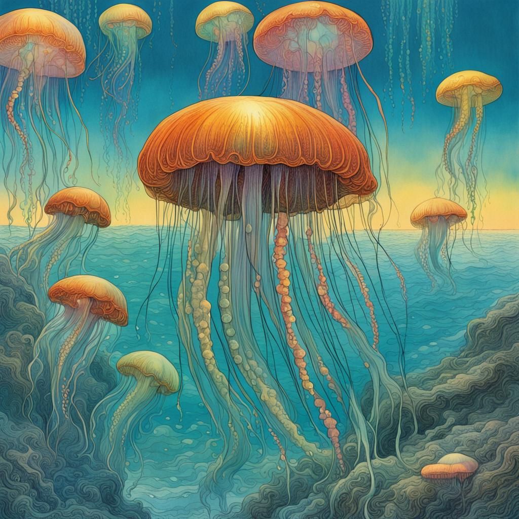 Prismatic Jellyfish Undersea Graphic Illustration