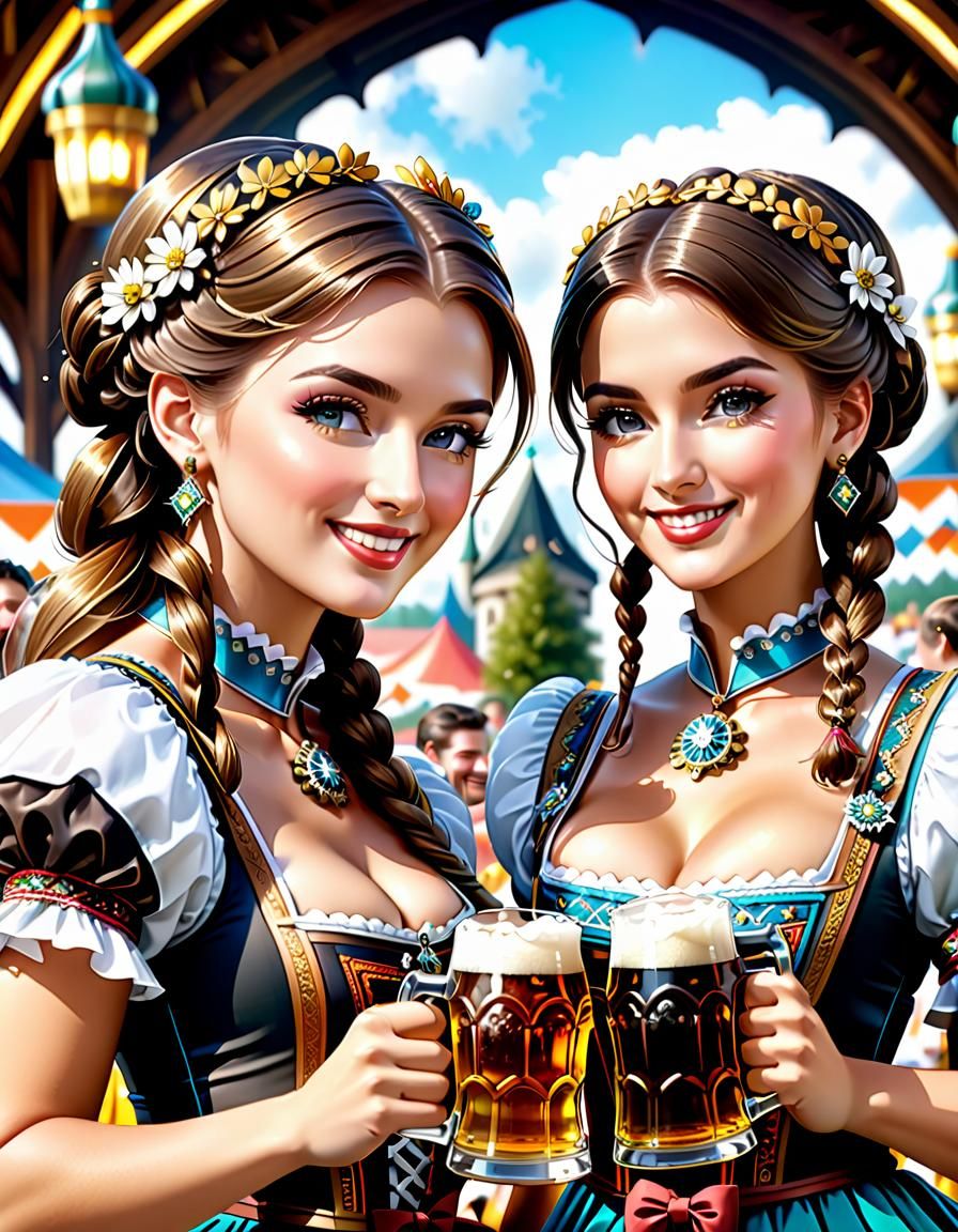 Oktoberfest Joy: Bavarian Beer Festival Art Nouveau Portrait