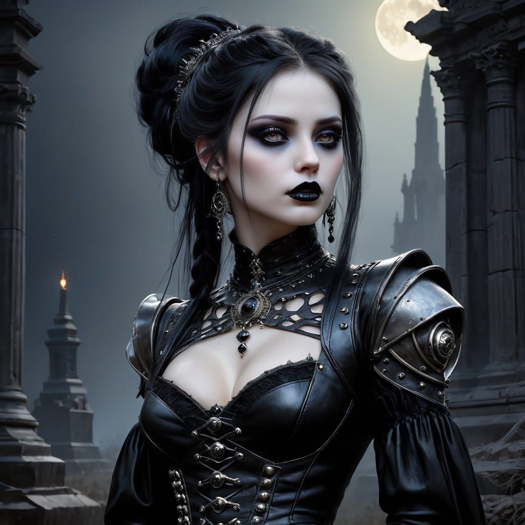 Goth Woman Basks in Lunar Radiance