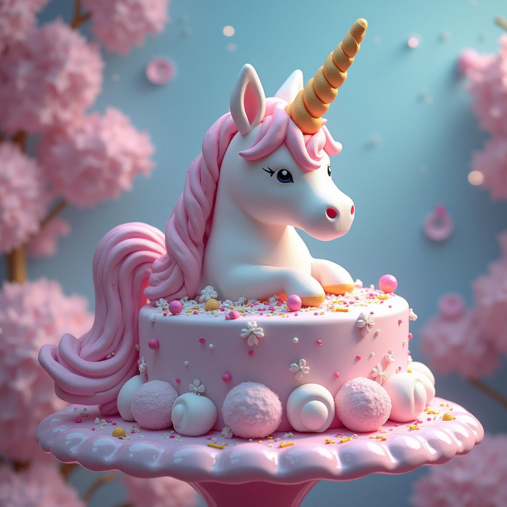 Marshmallow Unicorn Cake: Dreamlike Matte Painting