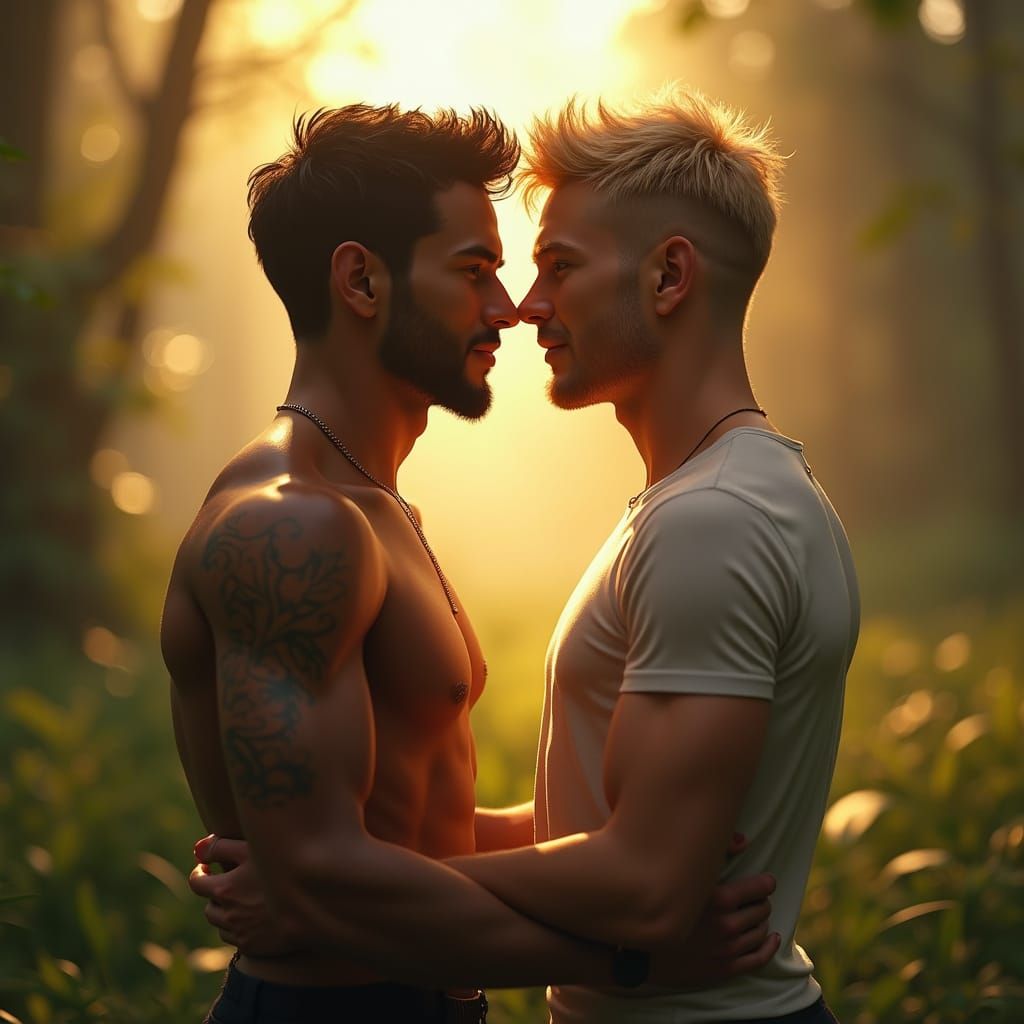 Two Men in a Warm, Golden Embrace