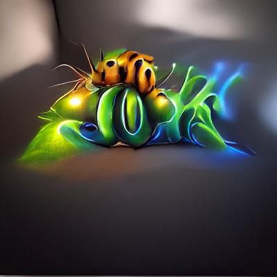 Neon Caterpillar in 3D Airbrush Artwork