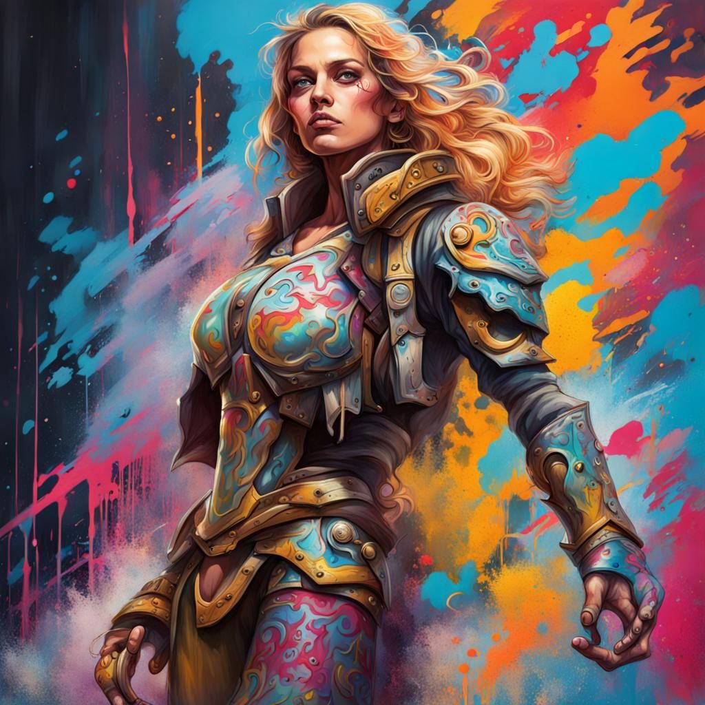 Paladin Woman in Graffiti Splash Art Style
