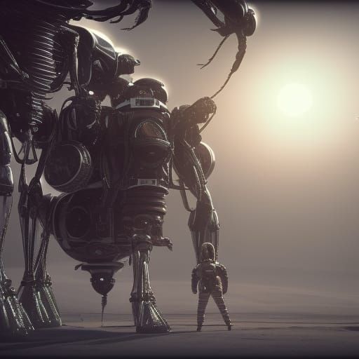 Astronaut on Tiger in Space with Aliens: Sci-Fi Art