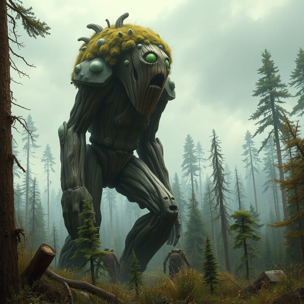 Colossal Wooden Humanoid Tramples Forest