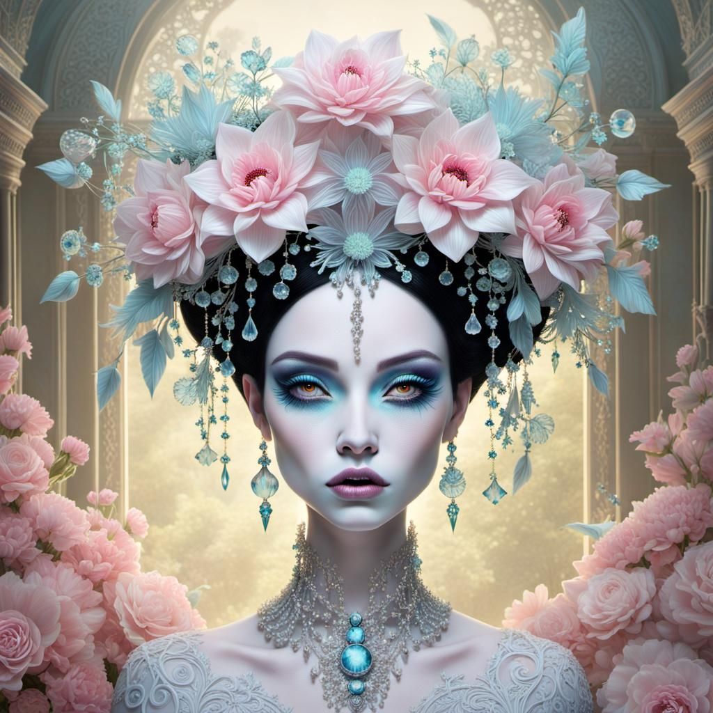 Elegant Noblewoman with Flowers: a Digital Portrait