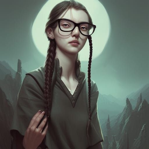 Girl with Braids and Glasses: Digital Concept Art