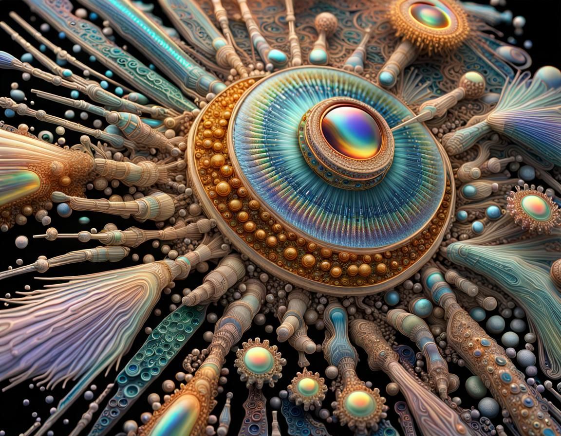 Exploding Apotheosis Diatoms: Iridescent Macro 3D Render