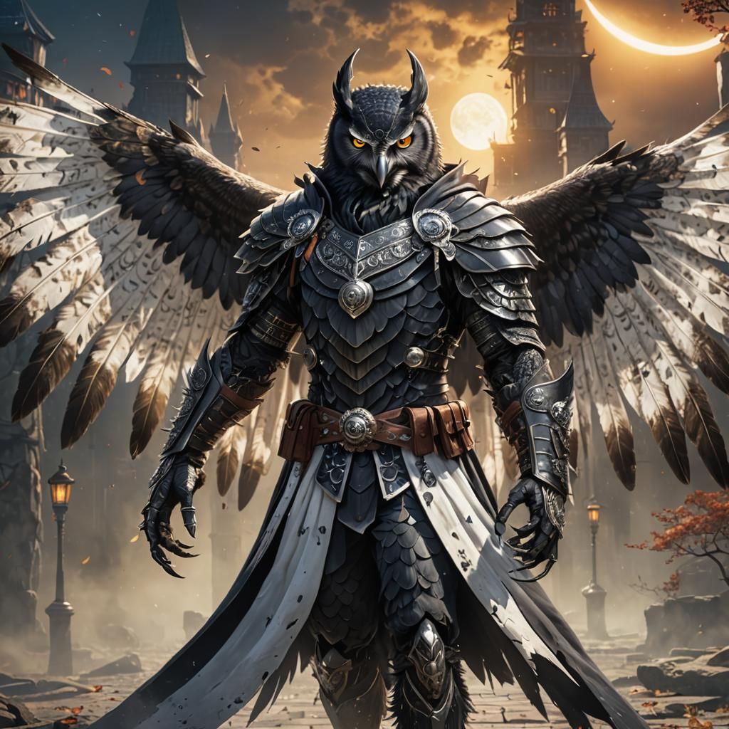 Wingless Owl Ninja in Eclipsed Landscape: Fantasy Concept Ar...