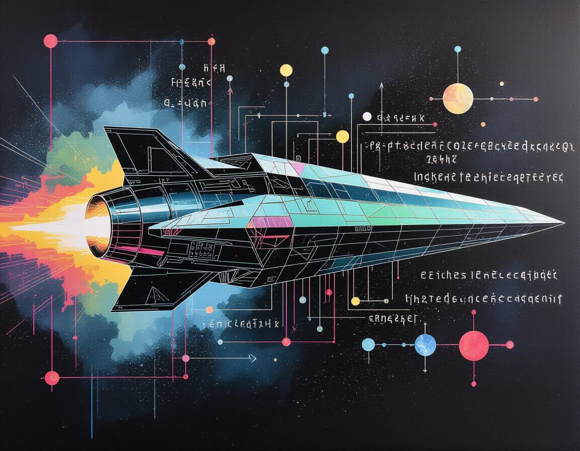 Teslapunk Spaceship with Glitchcore Equations