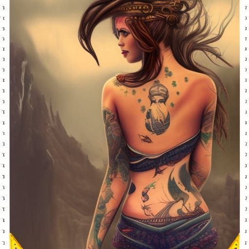 Tattooed Girl as a Detailed Postage Stamp