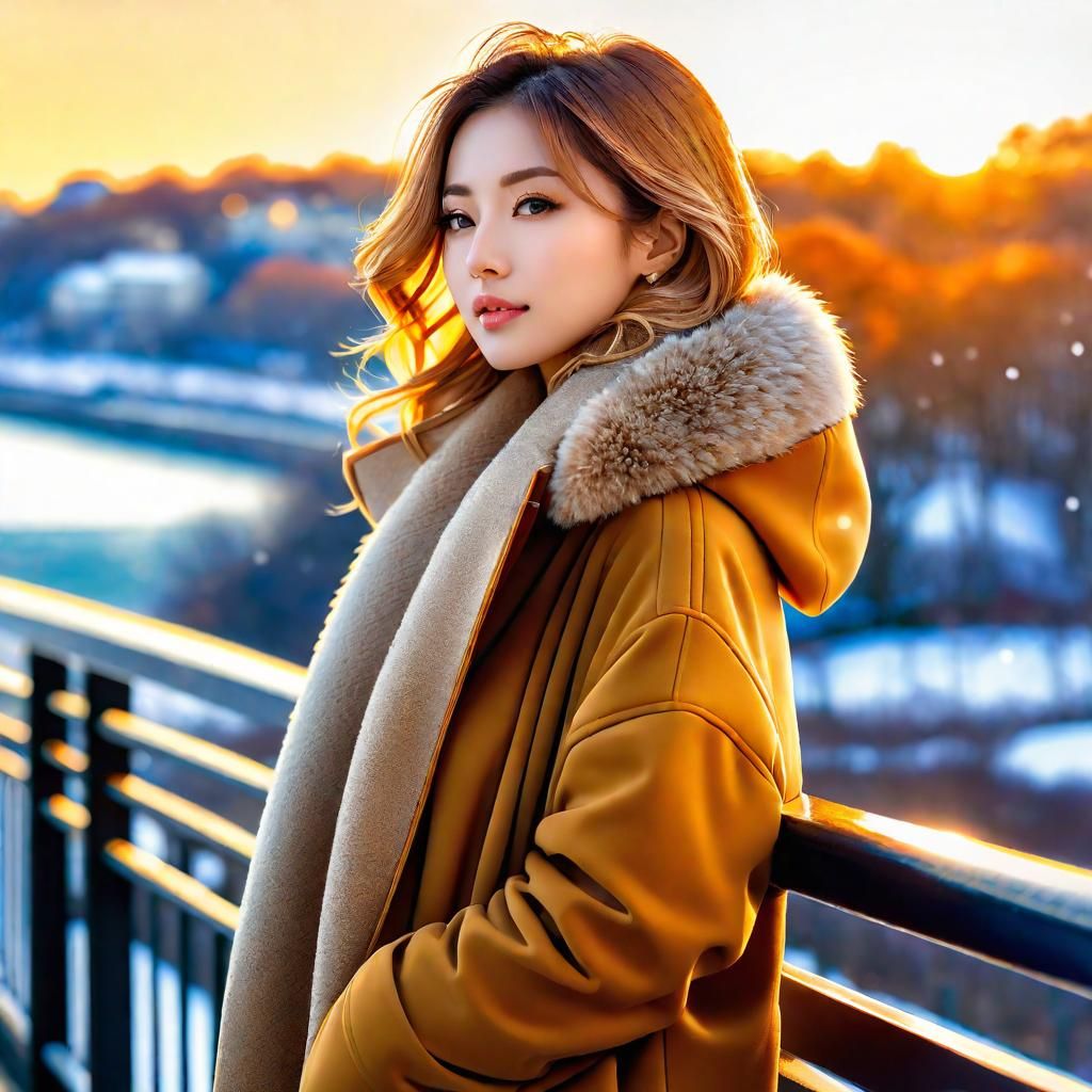 Anime Style Portrait of Woman in Winter Coat