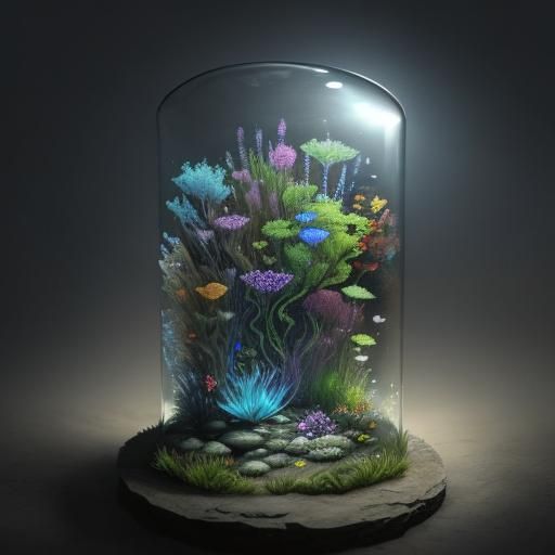 Underwater Fairy Landscape with Girl in Flowing Dress