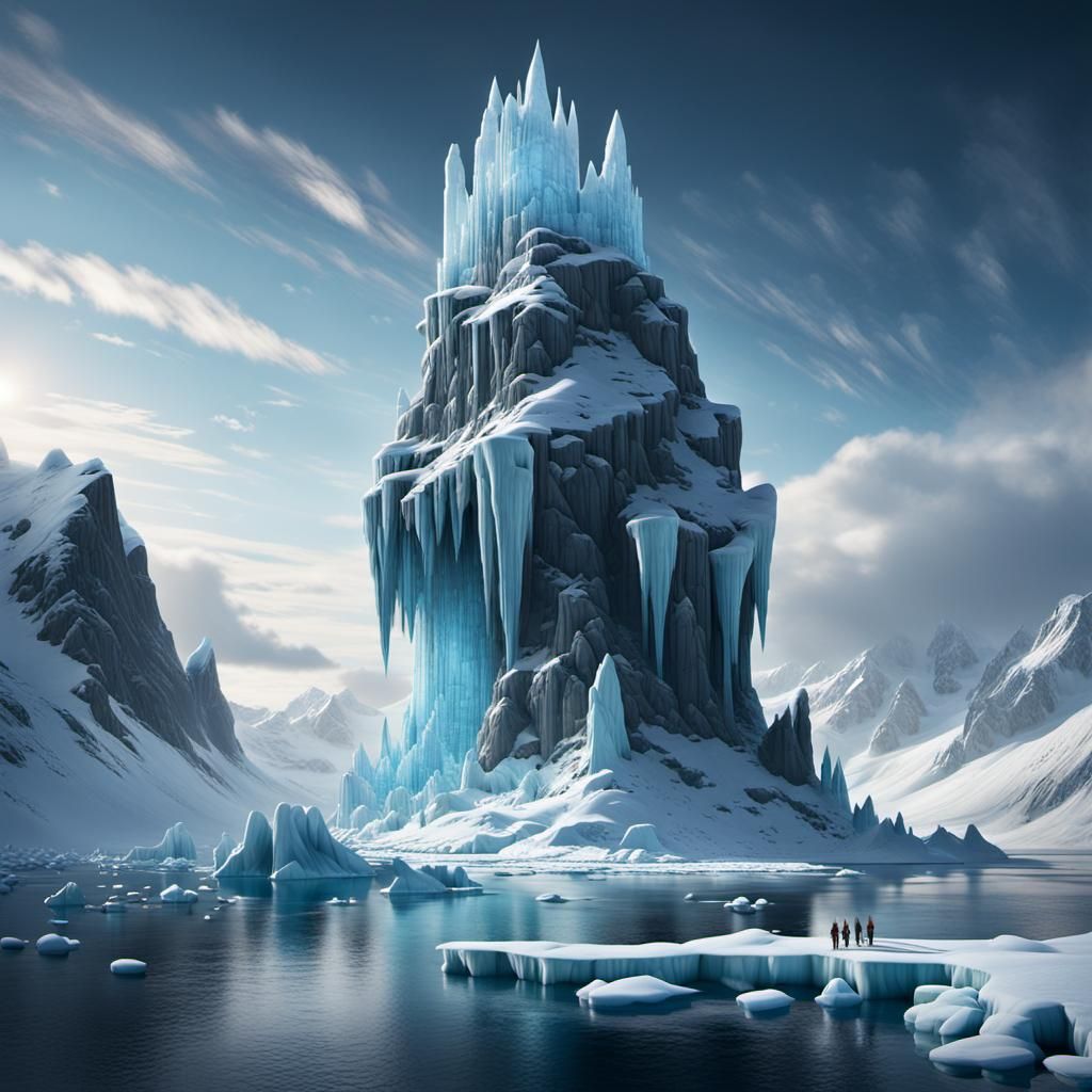 Frozen Island of Crystalline Ice Monsters: 3D Digital Art